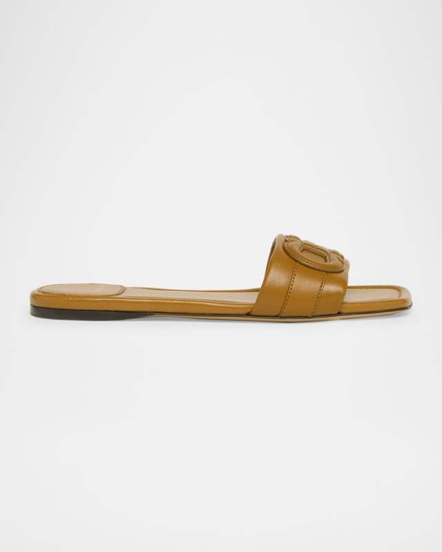 Liss Leather Logo Flat Slide Sandals